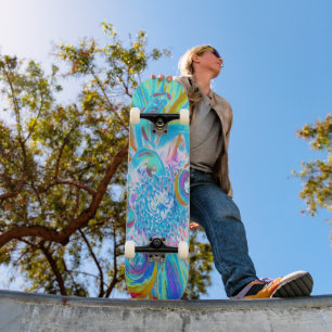 Festliche Chartreuse und Blue Dahlia Blume Petals Skateboard