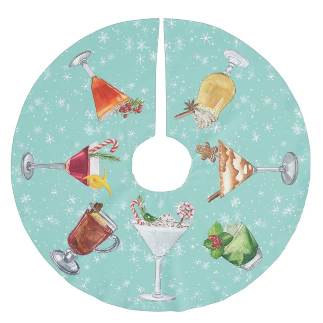 Festliche Cocktailgetränke Weihnachten Wasserfarbe Polyester Weihnachtsbaumdecke (Vorderseite)