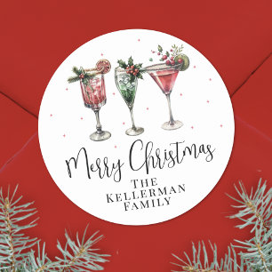 Festliche Cocktails Frohe Weihnachten Runder Aufkleber