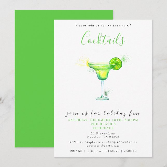 Festliche Cocktails Weihnachts-Party Einladung (Vorne/Hinten)