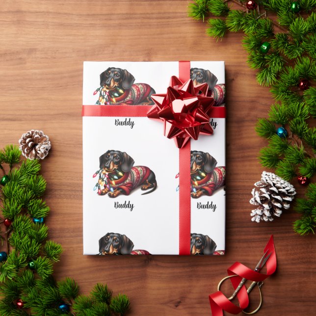 Festliche Dackel Delight Wrapping Paper Geschenkpapier (Feiertagsgeschenk)