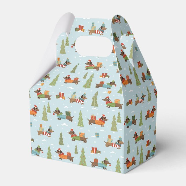 Festliche Dackeln im Schneemuster Geschenkschachtel (Vorderseite)