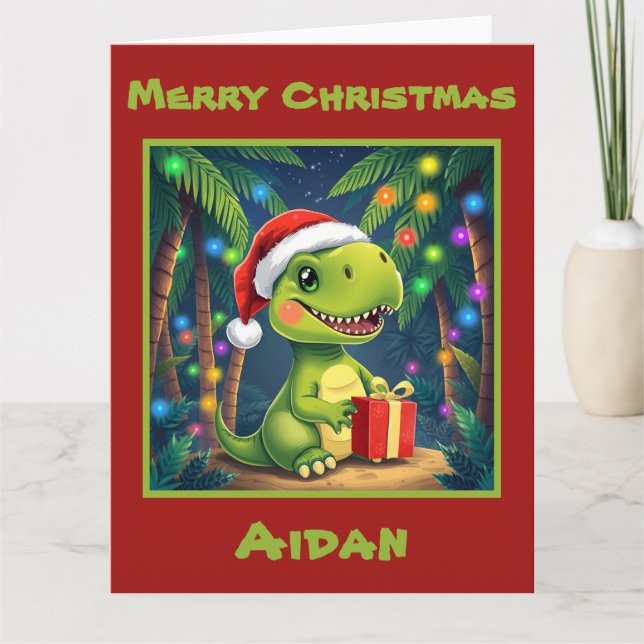 Festliche Dinosaurier Weihnachten Karte (Vorderseite)