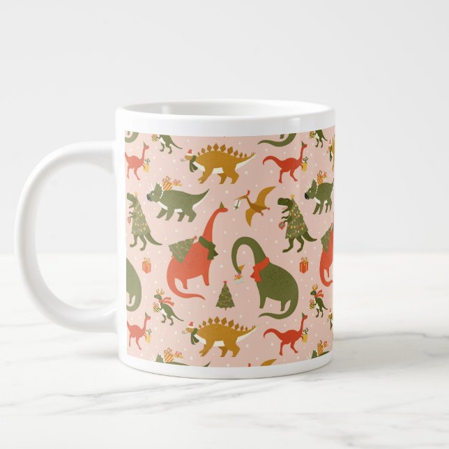 Festliche Dinosaurier Weihnachtsbaum Urlaubsmuster Jumbo-Tasse (Links)