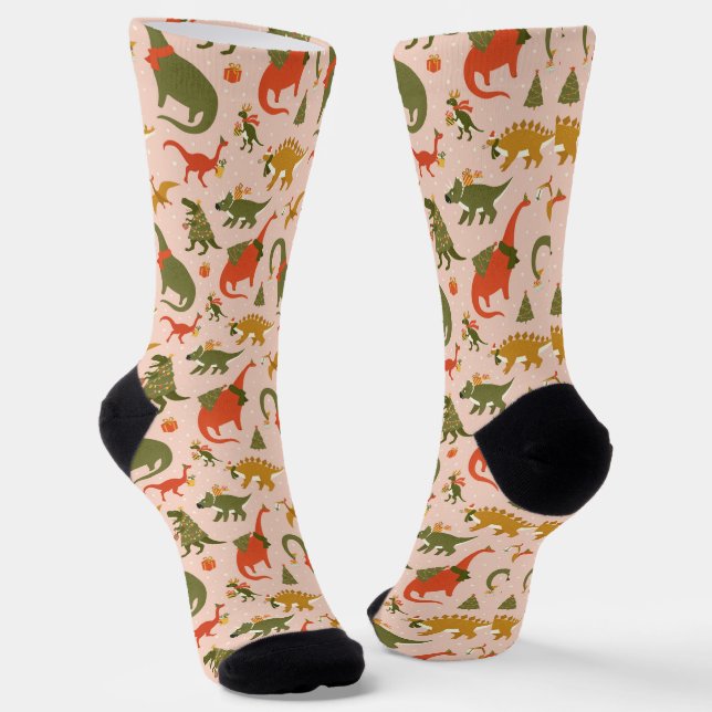 Festliche Dinosaurier Weihnachtsbaum Urlaubsmuster Socken (Gewinkelt)