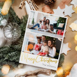 Festliche Drehbuch Zwei-Foto Frohe Weihnachtsgolde Folien Feiertagspostkarte<br><div class="desc">Feiern Sie die Saison mit diesem festlichen Drehbuch zwei Foto Frohe Weihnachtsgoldfolie Urlaub mit einer Touch von elegantem Charme. Das schicke Design präsentiert eine schlichte, in Gold und Weiß gehaltene Farbpalette, die den gemütlichen Geist des Winters widerspiegelt. Seine moderne und einzigartige Anziehungskraft und seine rustikale Formulierung schaffen ein perfektes Gleichgewicht...</div>