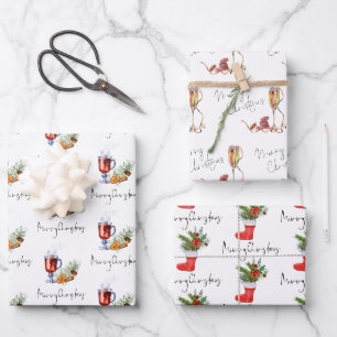 Festliche Drinks Strumpf Frohe Weihnachtsschrift Geschenkpapier Set