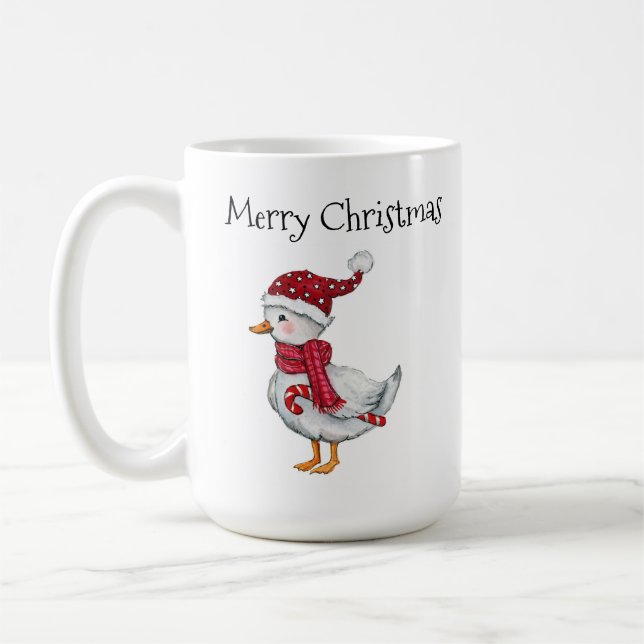 Festliche Ente mit Weihnachtsmannmütze Kaffeetasse (Links)