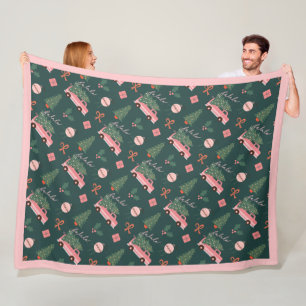 Festliche Fala Weihnachtsbaum Vintag Pink Retro Va Fleecedecke