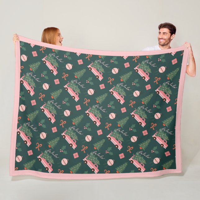Festliche Fala Weihnachtsbaum Vintag Pink Retro Va Fleecedecke (Beispiel)
