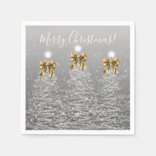 Festliche Feiertage Silberne Weihnachtsbäume Golde Serviette