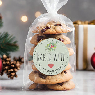 Festliche Feiertagsgrünpflanzen mit Liebe gebacken Runder Aufkleber