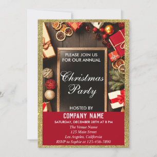 Festliche Firmen-Weihnachtsfeier Rot & Gold Glitte Einladung