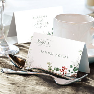 Festliche Florale Winterhochzeit Klapp-Platzkarte Tischnummer