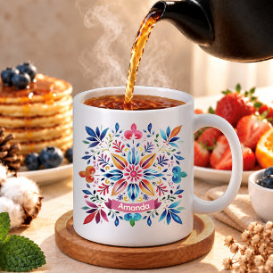 Festliche Folklore-Kunst Blumen-Monogramm Weihnach Kaffeetasse
