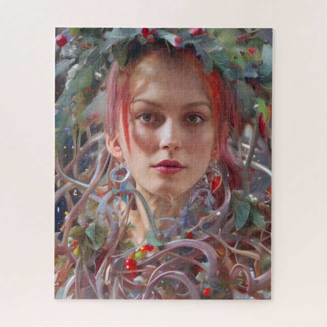 Festliche Frau in Weihnachtsgarland verkleidet (Vertikal)