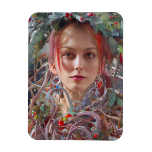 Festliche Frau in Weihnachtsgarland verkleidet Magnet