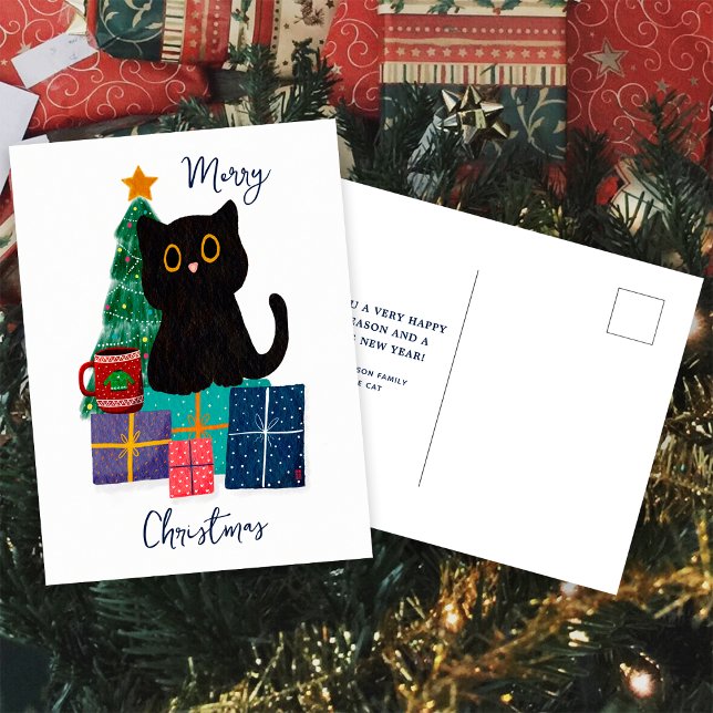 Festliche Frohe Weihnachten Niedlicher Black Cat K (Front and Back)