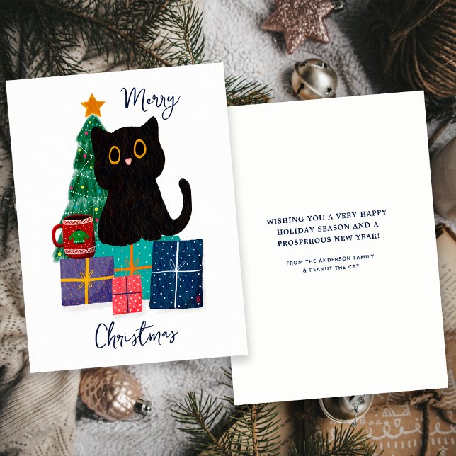 Festliche Frohe Weihnachten Niedlicher Black Cat K (Front and Back)