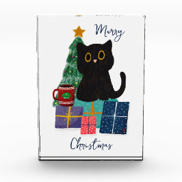 Festliche Frohe Weihnachten Niedlicher Black Cat K Fotoblock
