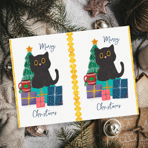 Festliche Frohe Weihnachten Süße Schwarze Katze Ka Seidenpapier