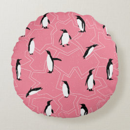 Festliche Frosty Winterland Penguine Pink Weihnach Rundes Kissen