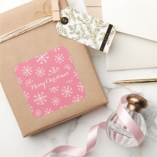 Festliche Frosty Winterland Rosa Weihnachtsdekor Quadratischer Aufkleber