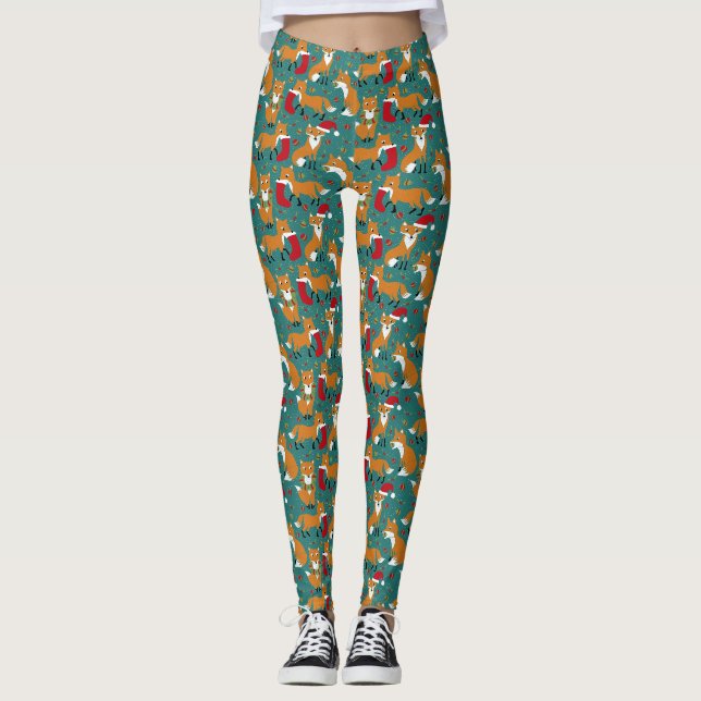 Festliche Füchse Niedliche Gemusterte Weihnachten Leggings (Vorderseite)