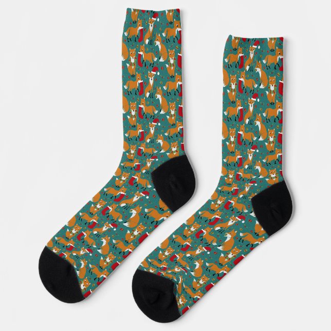 Festliche Füchse Niedliche Gemusterte Weihnachten Socken (Linkes Detail)