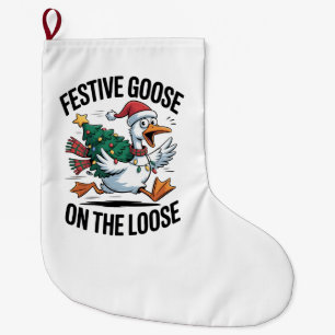 Festliche Gans auf freiem Fuß Lustige Gans Großer Weihnachtsstrumpf