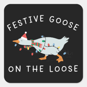 Festliche Gans auf freiem Fuß Weihnachten Lustige  Quadratischer Aufkleber