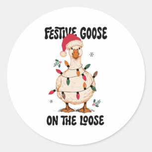 Festliche Gans auf freiem Fuß Weihnachten Santa Hu Runder Aufkleber