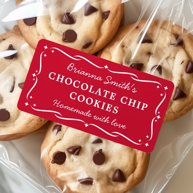 Festliche Grenze Rote Weihnachtsküche Backen Adressaufkleber (Festive border red Christmas kitchen baking Label)