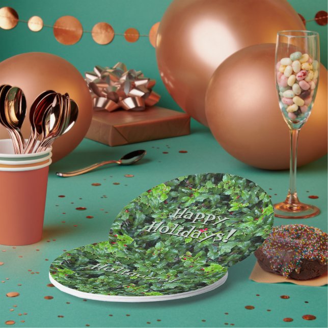 Festliche Grün-Holly Berry Weihnachtsbuch-Teller Pappteller (Multi)