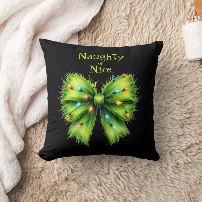 Festliche grüne Furry Bow-Lights naughty oder Nice Kissen (Decke)