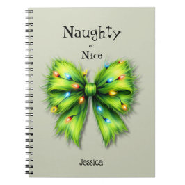 Festliche grüne Furry Bow-Lights naughty oder Nice Notizblock