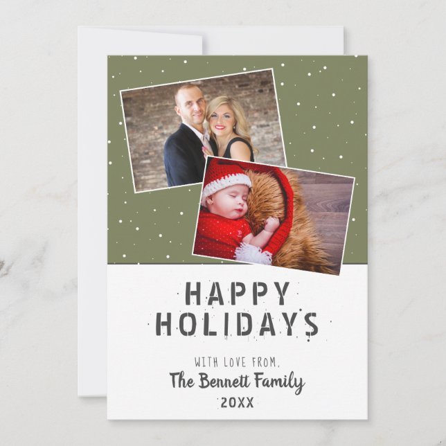 Festliche grüne Schneeflocke 2 Foto Weihnachtskart (Vorderseite)