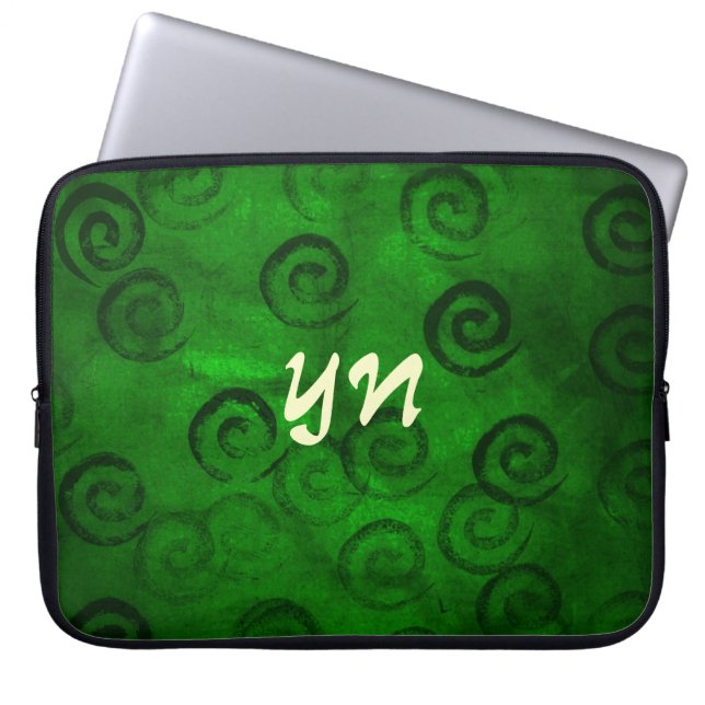 Festliche grüne Spiralen Laptopschutzhülle (Vorderseite)