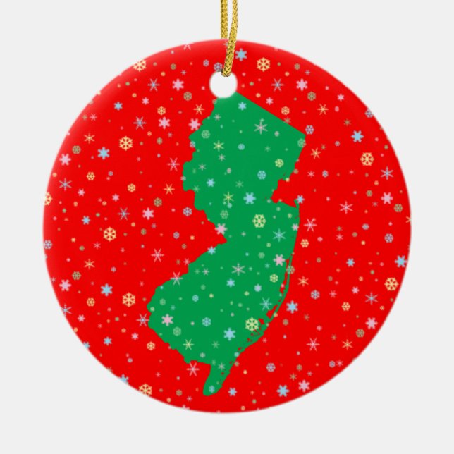 Festliche grüne und rote Karte von New-Jersey Keramikornament (Vorne)