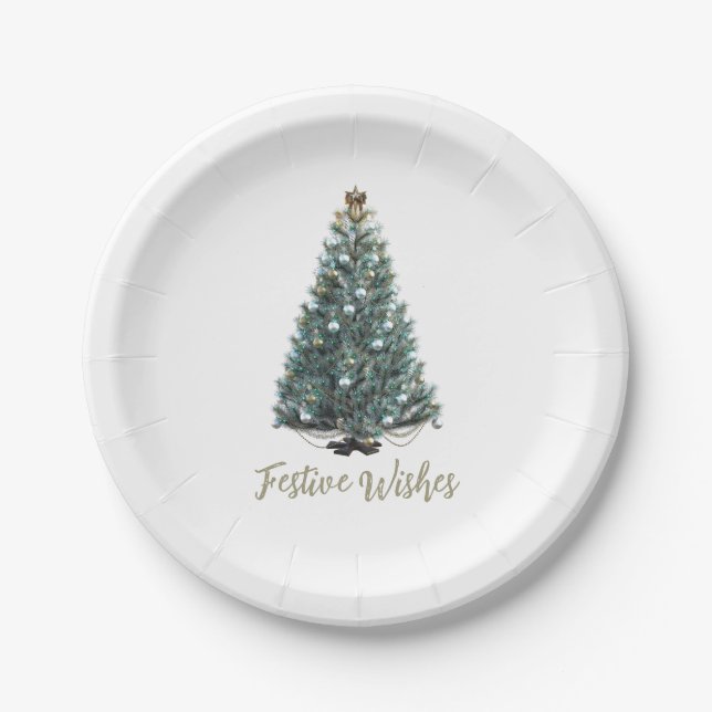 Festliche Grüße. Weihnachtsbaumdesign Pappteller (Vorderseite)