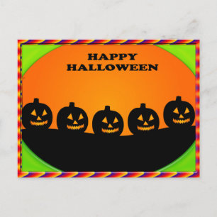 Festliche Halloween-Kürbislaternen-Silhouetten Postkarte