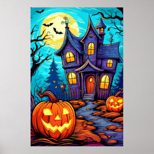 Festliche Halloween-Spuk Hausdarstellung Poster