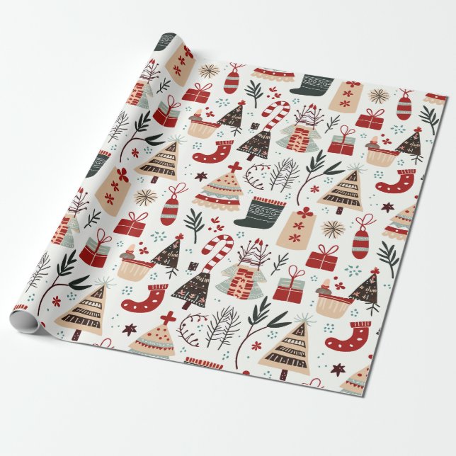 Festliche, handGezeichnet Muster Geschenkpapier (Ungerollt)