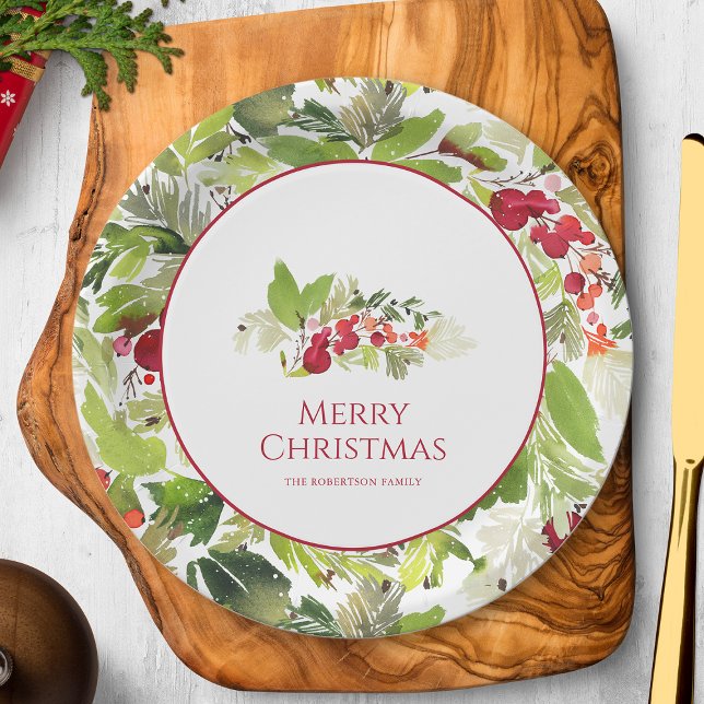 Festliche Heilige Berry und Evergreen Weihnachten Pappteller (Von Creator hochgeladen)