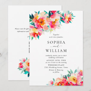Festliche Helle Rosa Orange Blumen Hochzeit Einladung