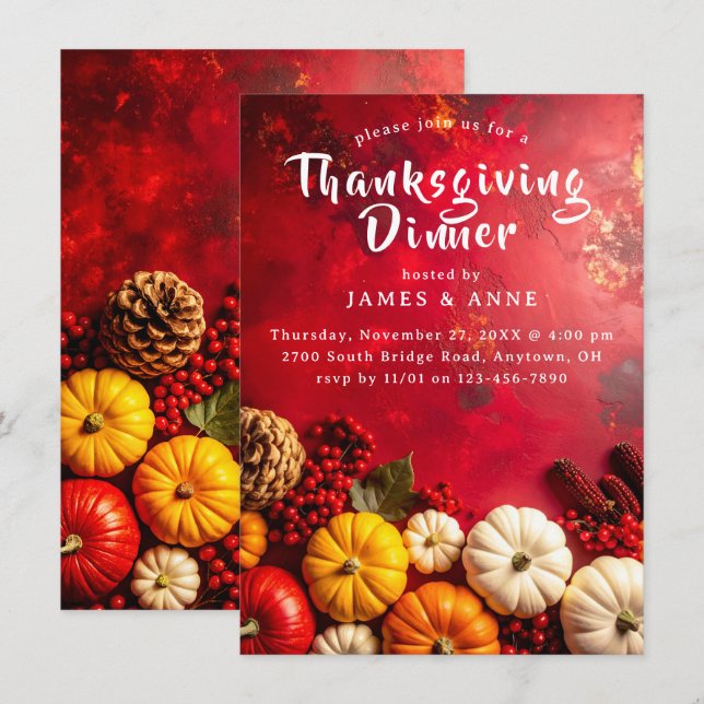 Festliche Herbsternte Erntedank Dinner Einladung (Vorne/Hinten)