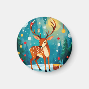 Festliche Hirsch in einem schneebedeckten Wald Magnet