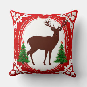 Festliche Hirsch-Silhouette mit Weihnachtsbäumen Kissen