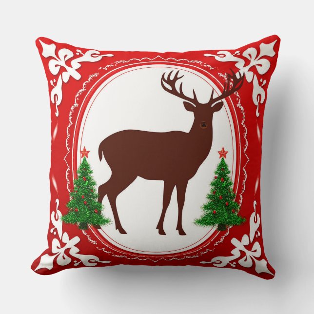Festliche Hirsche-Silhouette mit Weihnachtsbäumen Kissen (Vorderseite)