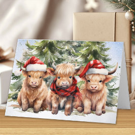 Festliche Hochland Kuh Farm Tier Frohe Weihnachten